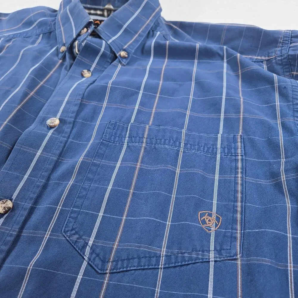 Ariat Pro Series Blue Plaid Long Sleeve Western Button Down Shirt Size Large